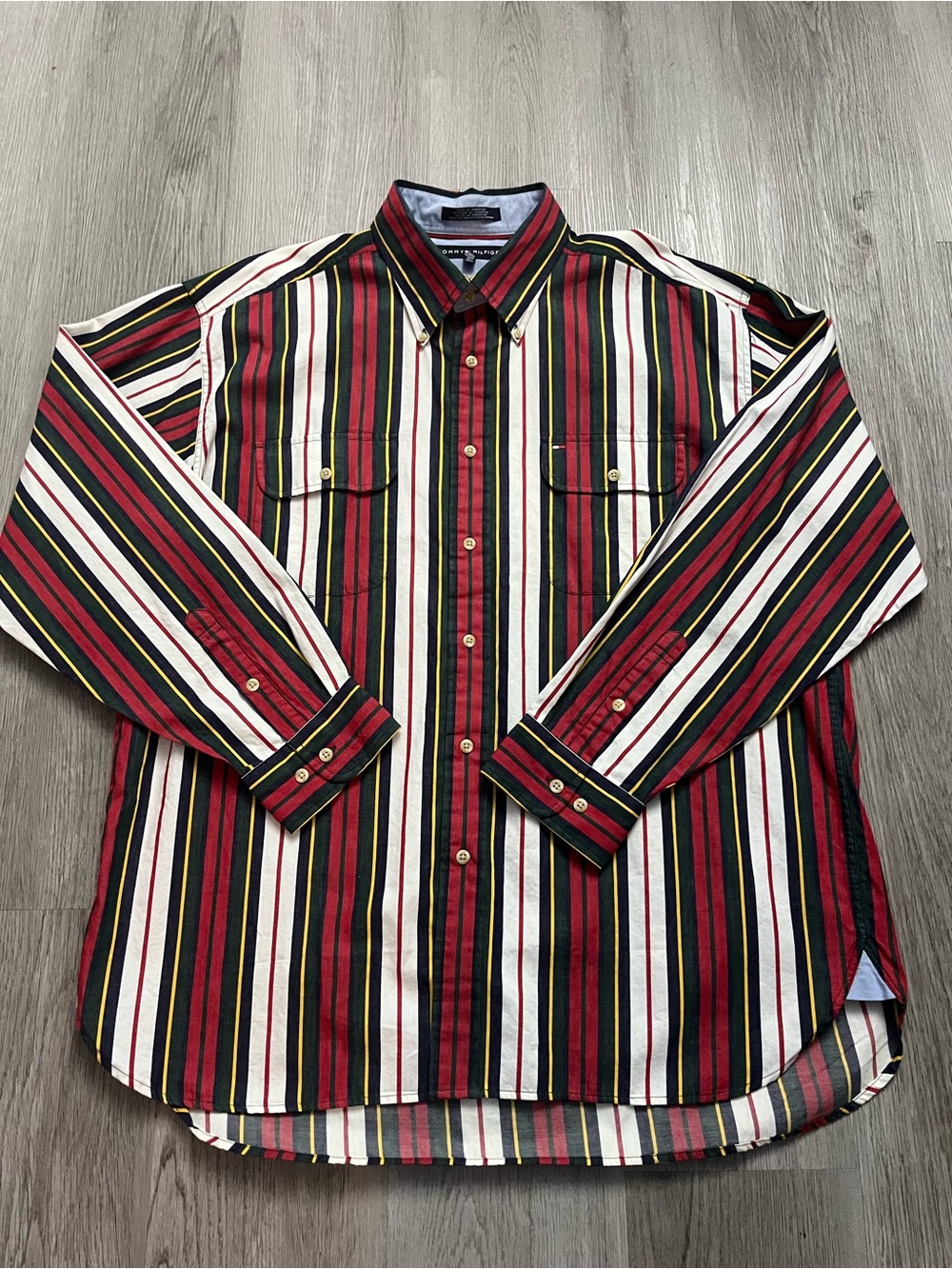 255-Tommy Hilfiger Men's Multi-Stripe Button-Down Shirt - Red,Navy,White, Yellow